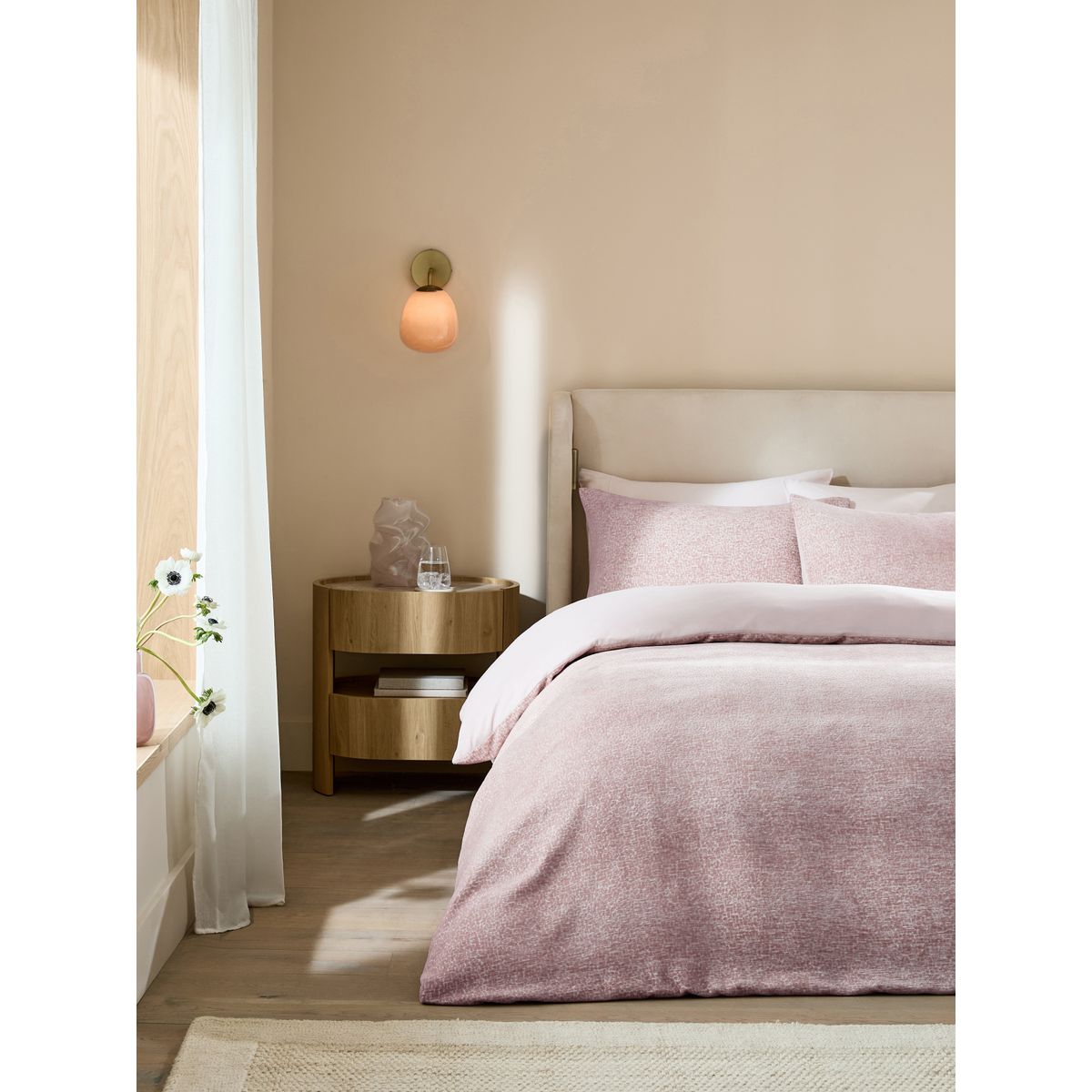 Parure housse et taie en jacquard chenille rose, NEXT
