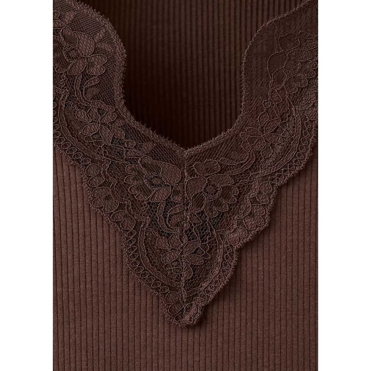 Top liserés dentelle marron, MANGO