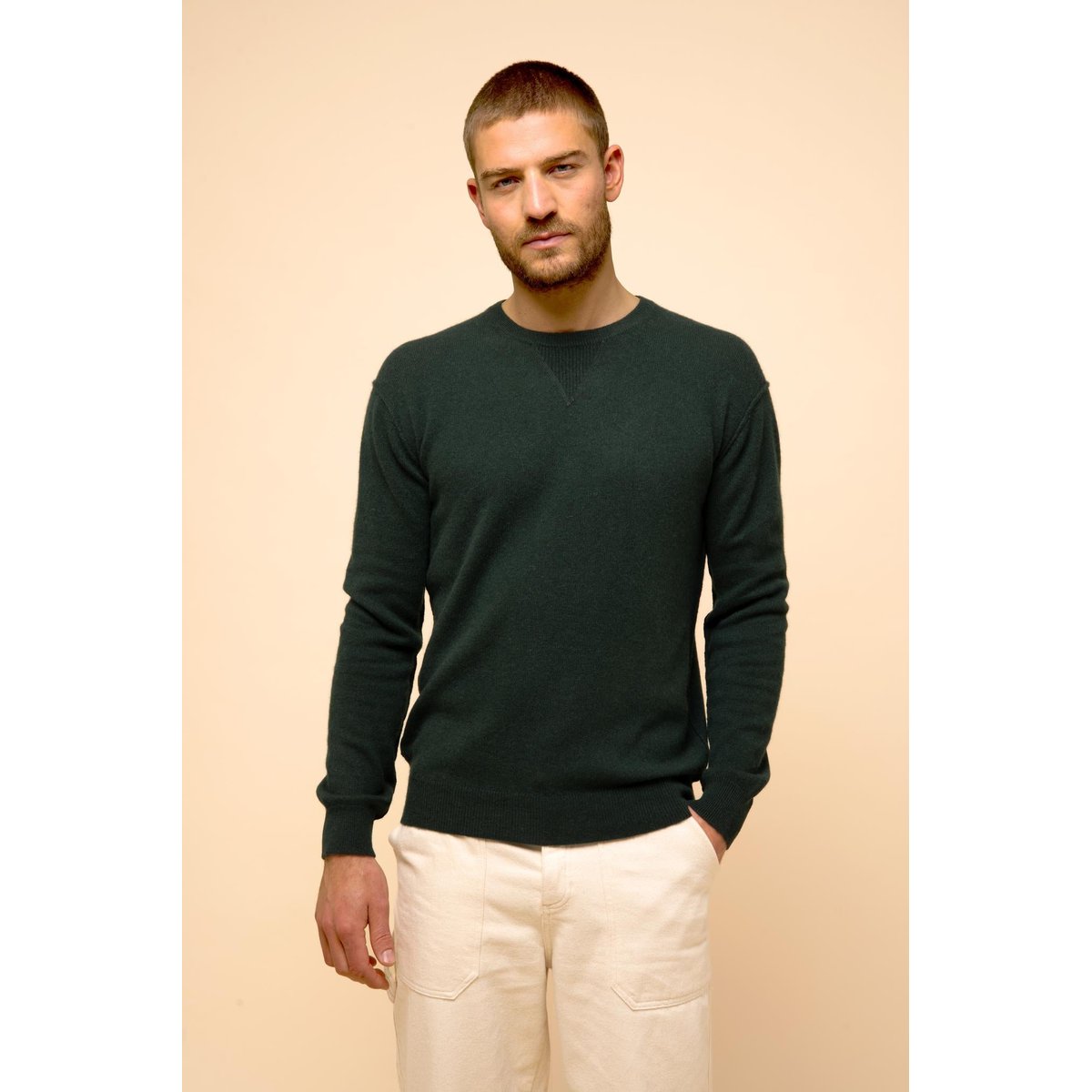 Pull Col Rond Cyprès Noe vert foncé, JUST CASHMERE