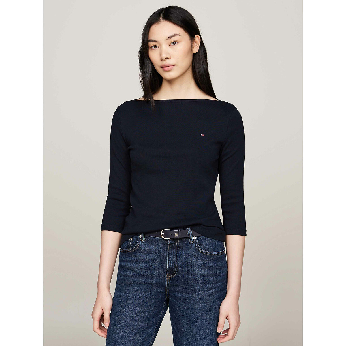 T-shirt col bateau manches 3/4 bleu marine, TOMMY HILFIGER