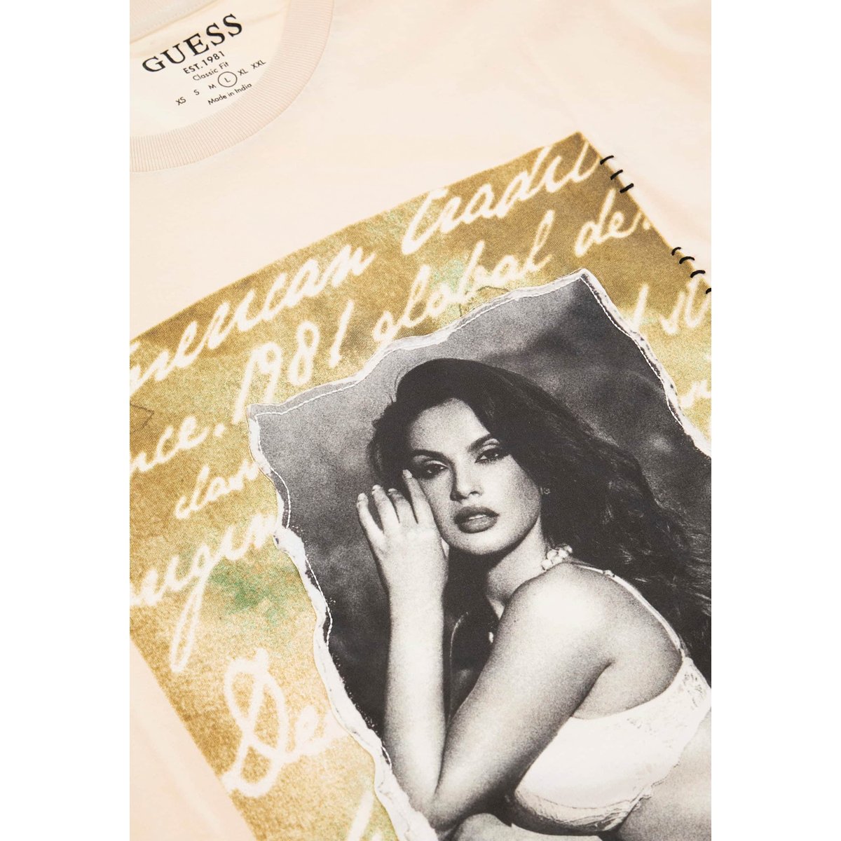 T-Shirt Imprimé Frontal crème, GUESS