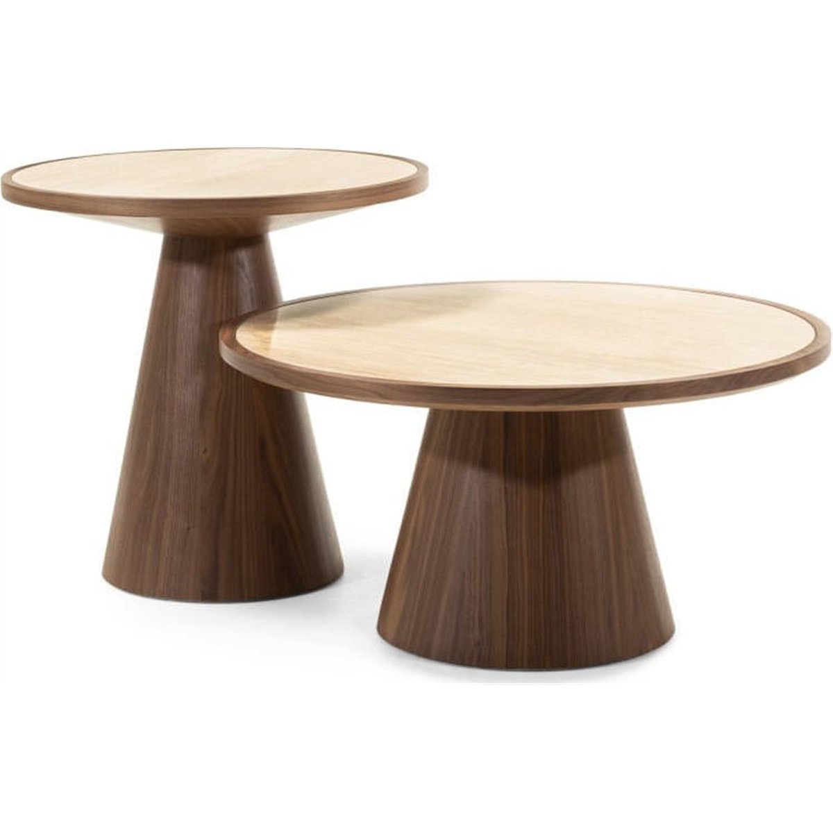 Table basse ronde travertin collection WASABI noyer et travertin, RECOLLECTION