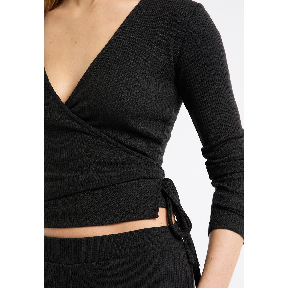 T-shirt de pyjama manches longues cache-coeur LIHAM noir, ETAM