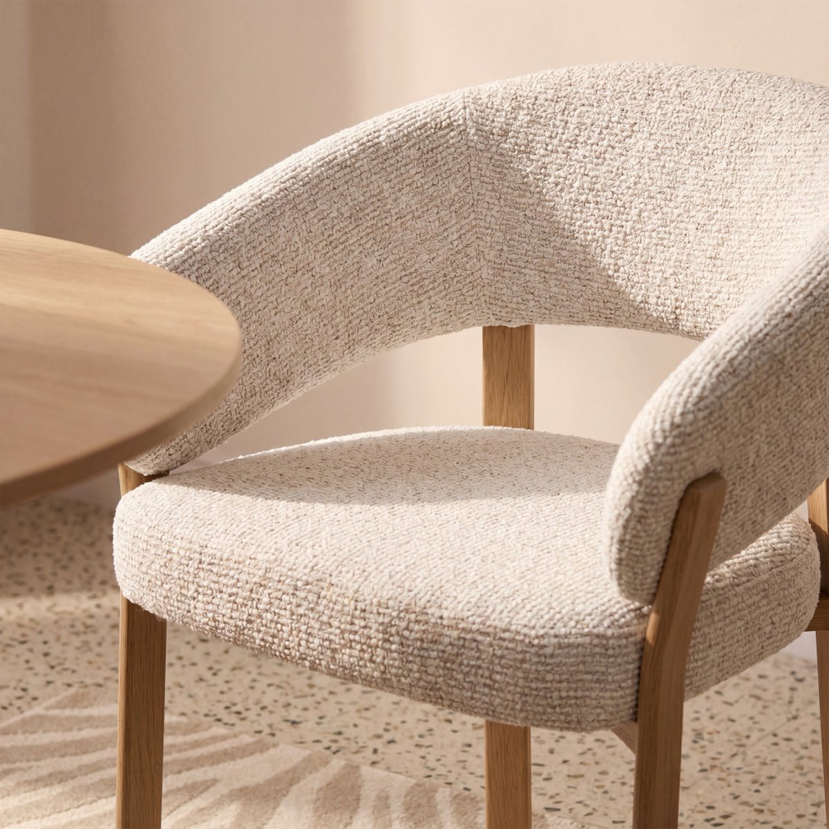 Lot de 2 fauteuils de table en tissu piètement effet bois clair- EMBO beige chiné, DRAWER