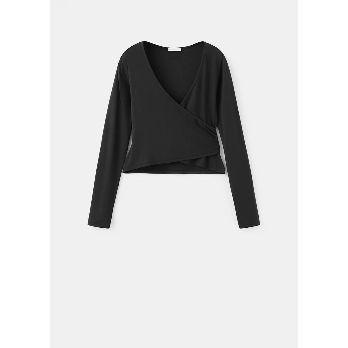 T-shirt côtelé croisé noir, MANGO TEEN