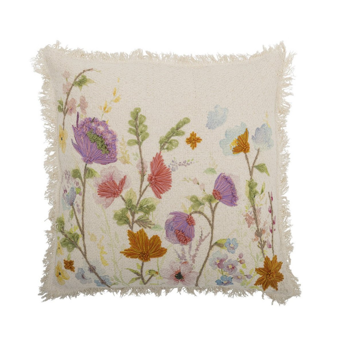 Coussin coton fleurs brodées Pogni multicolore, BLOOMINGVILLE