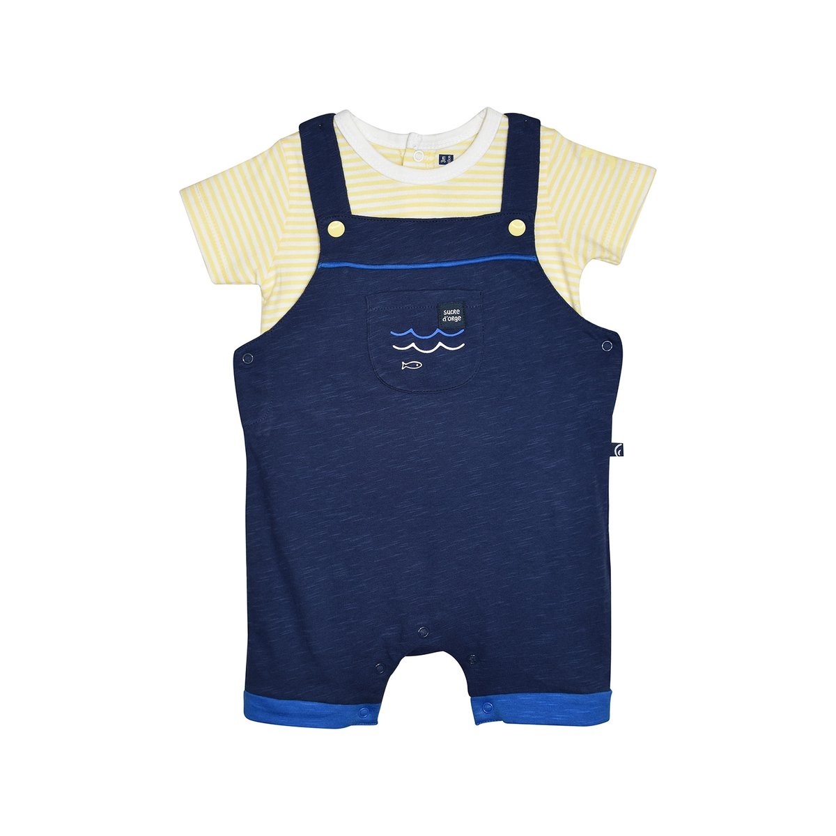 Tee shirt salopette guepard court bebe bleu, SUCRE D'ORGE