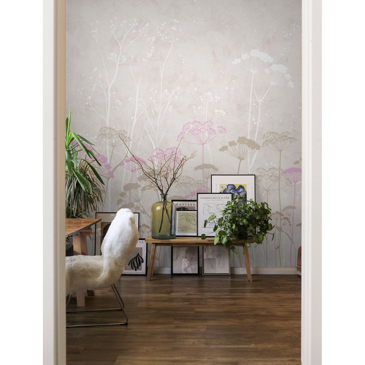 Papier peint panoramique Ombelles 288 x 300 cm - intissé, finition mate blanc, LE PAPIERS DE NINON