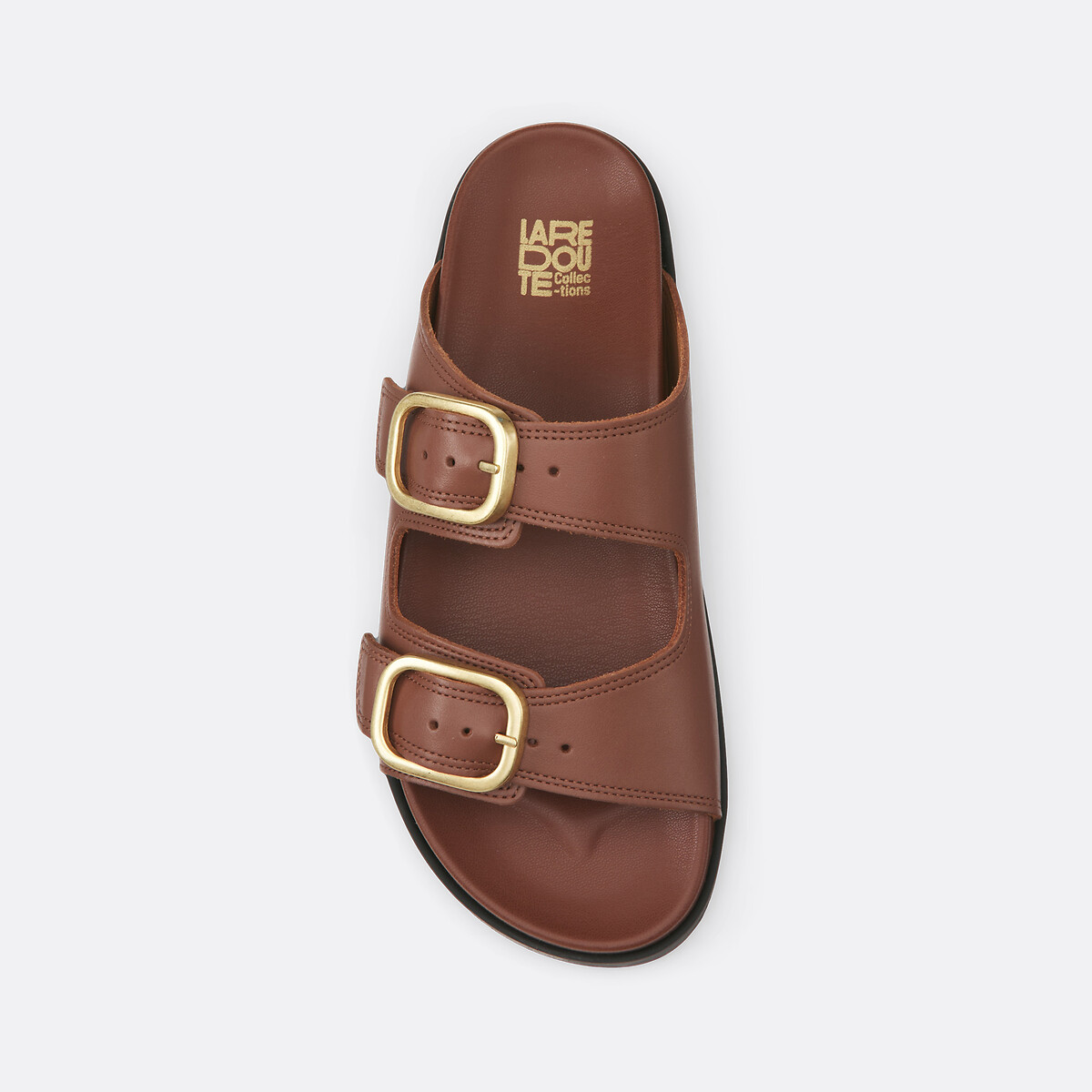 Mules en cuir double bride marron, LA REDOUTE COLLECTIONS