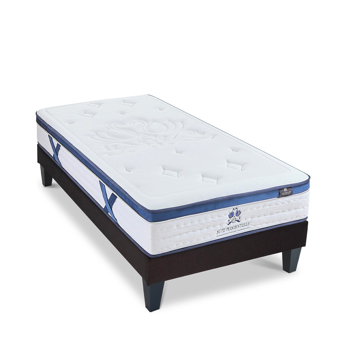 Ensemble Suite Présidentielle 90x200 cm Matelas Mousse + Sommier Bois couleur unique, BELLECOUR