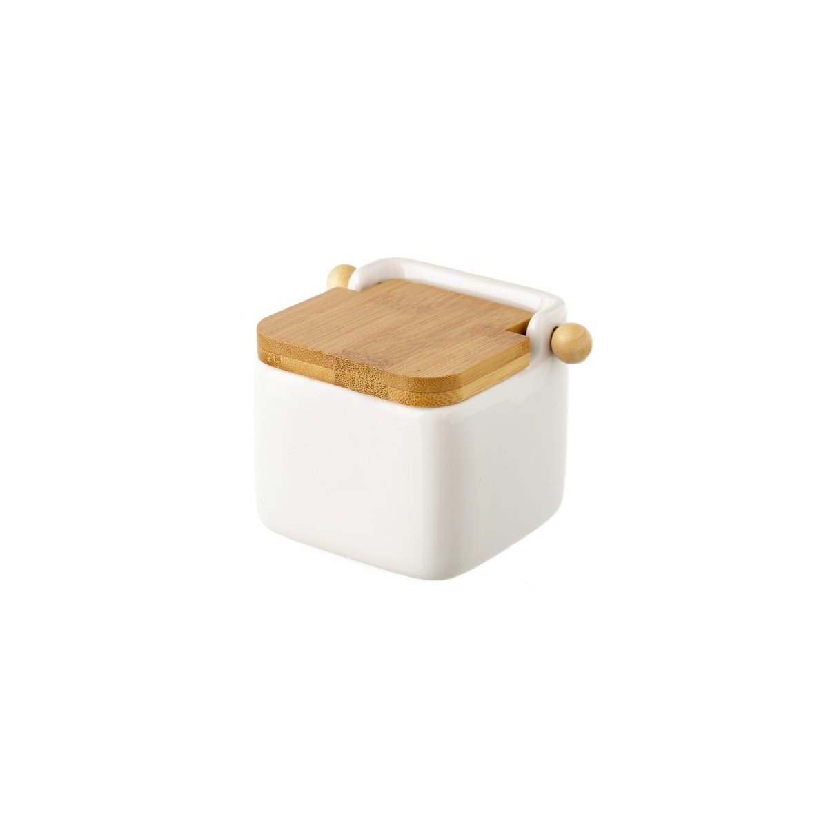 Pot à sel en céramique blanc et couvercle bambou - 12x12x11cm blanc, WADIGA