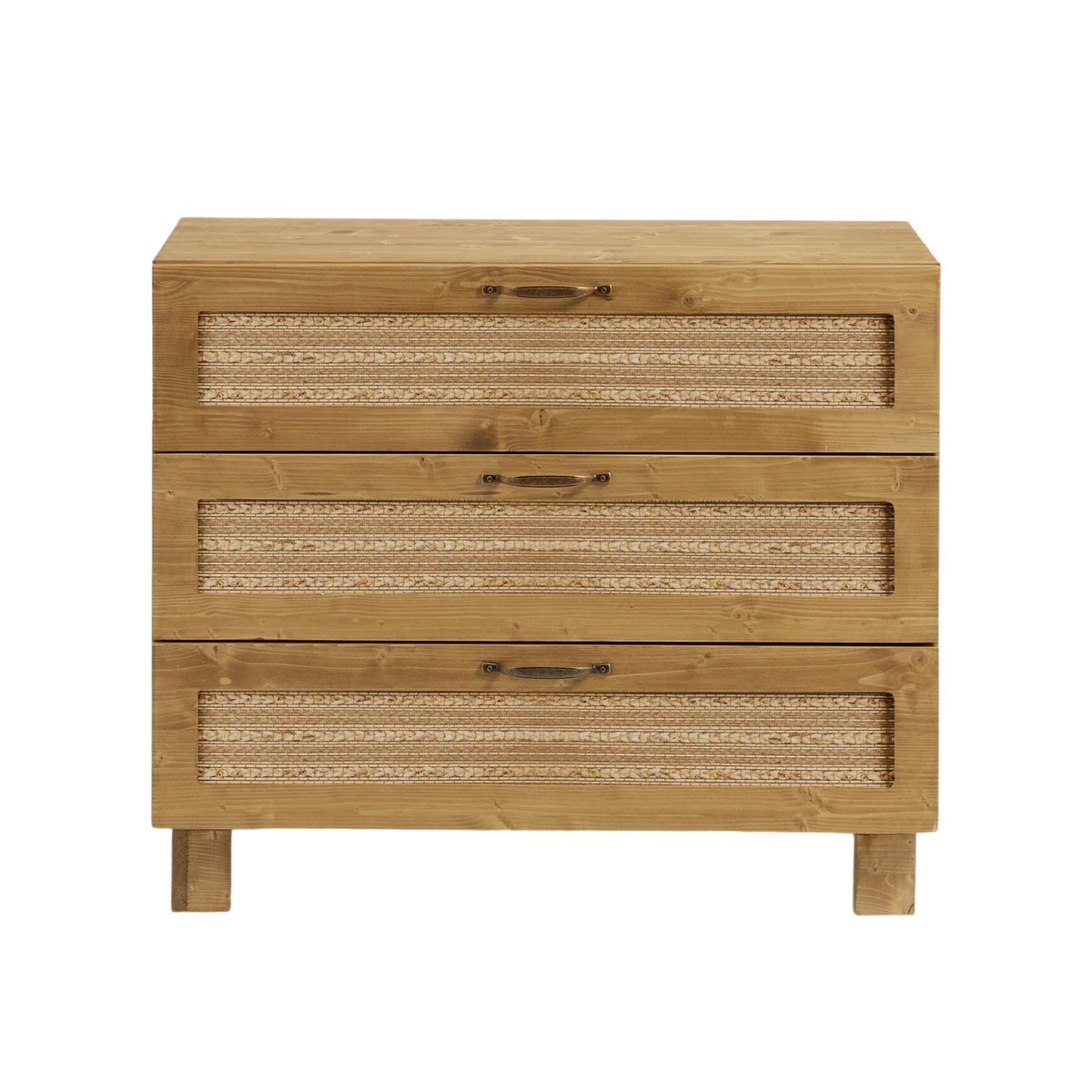 Commode sapin massif et fibres naturelles 3 tiroirs naturel - KERLIN couleur unique, HANNUN