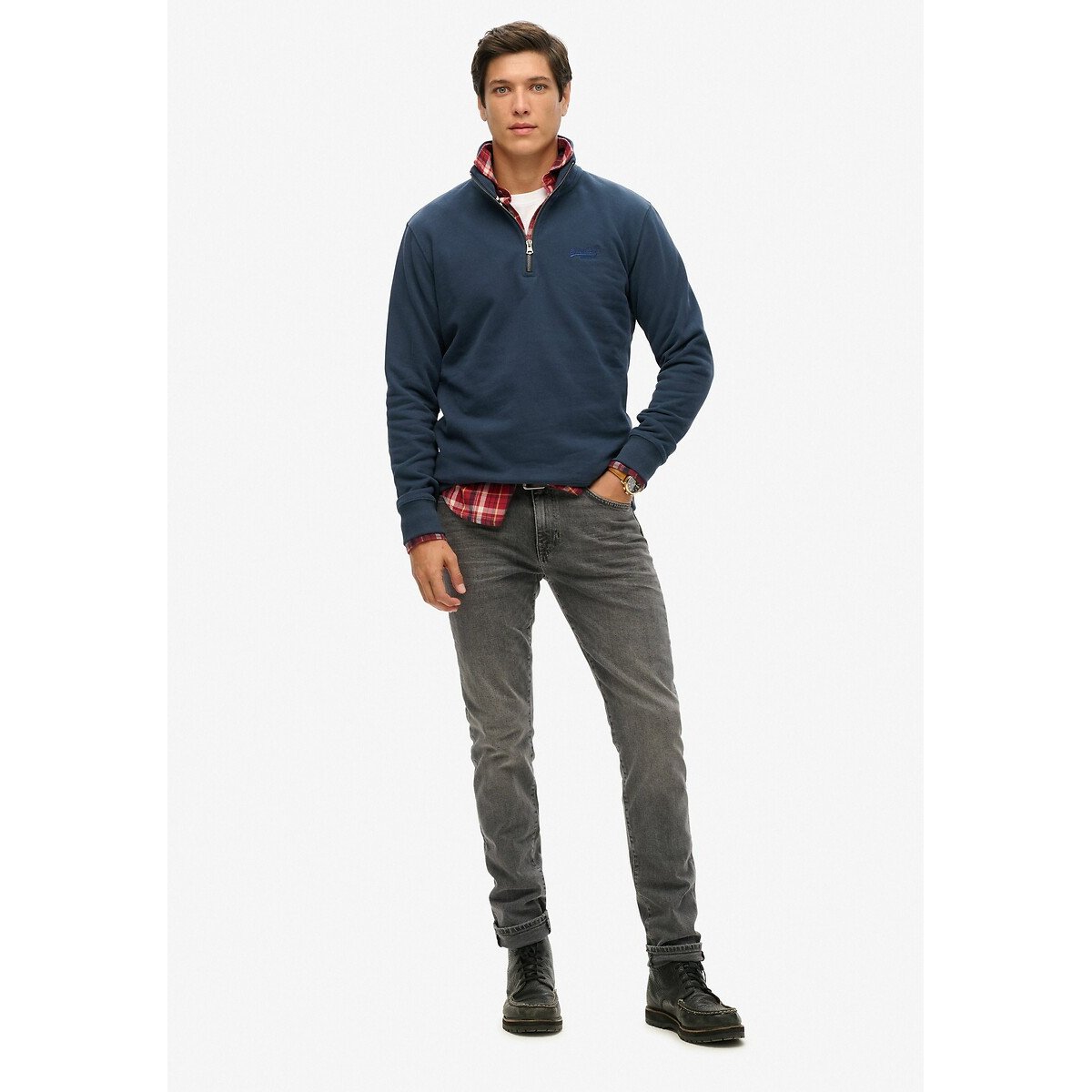 Sweat col montant bleu foncé, SUPERDRY