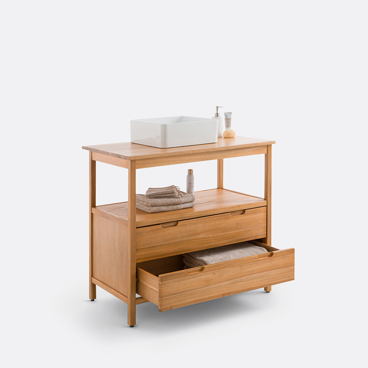 Meuble sous vasque en acacia L90 cm, Cheira acacia, LA REDOUTE INTERIEURS