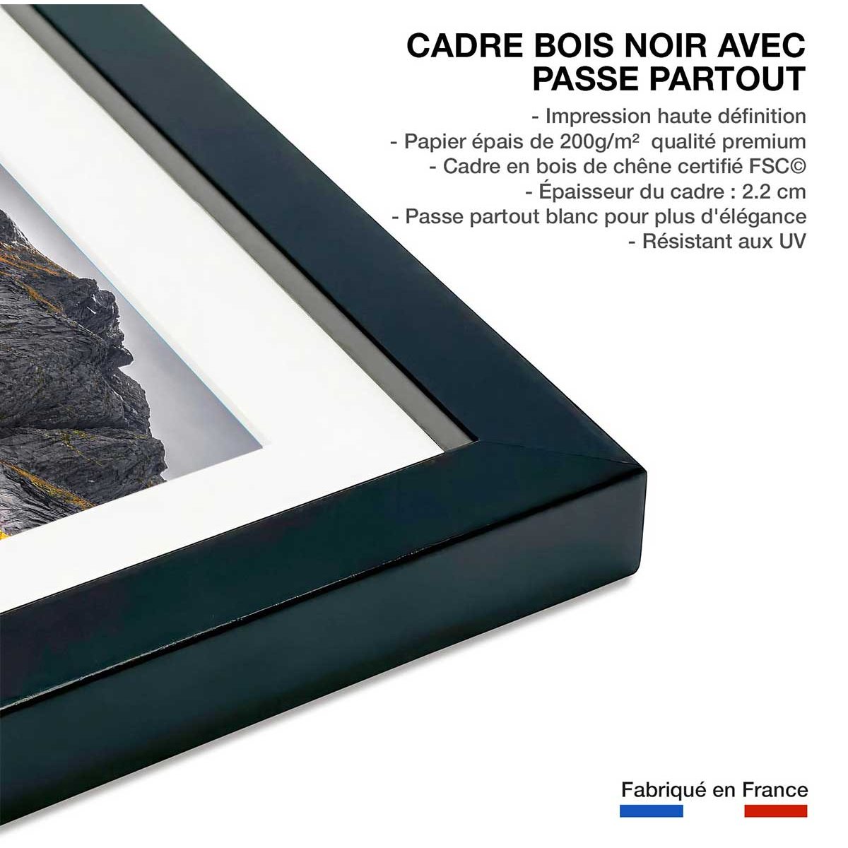 Affiche Lofoten, Face au mur affiche + cadre en bois - noir, HEXOA