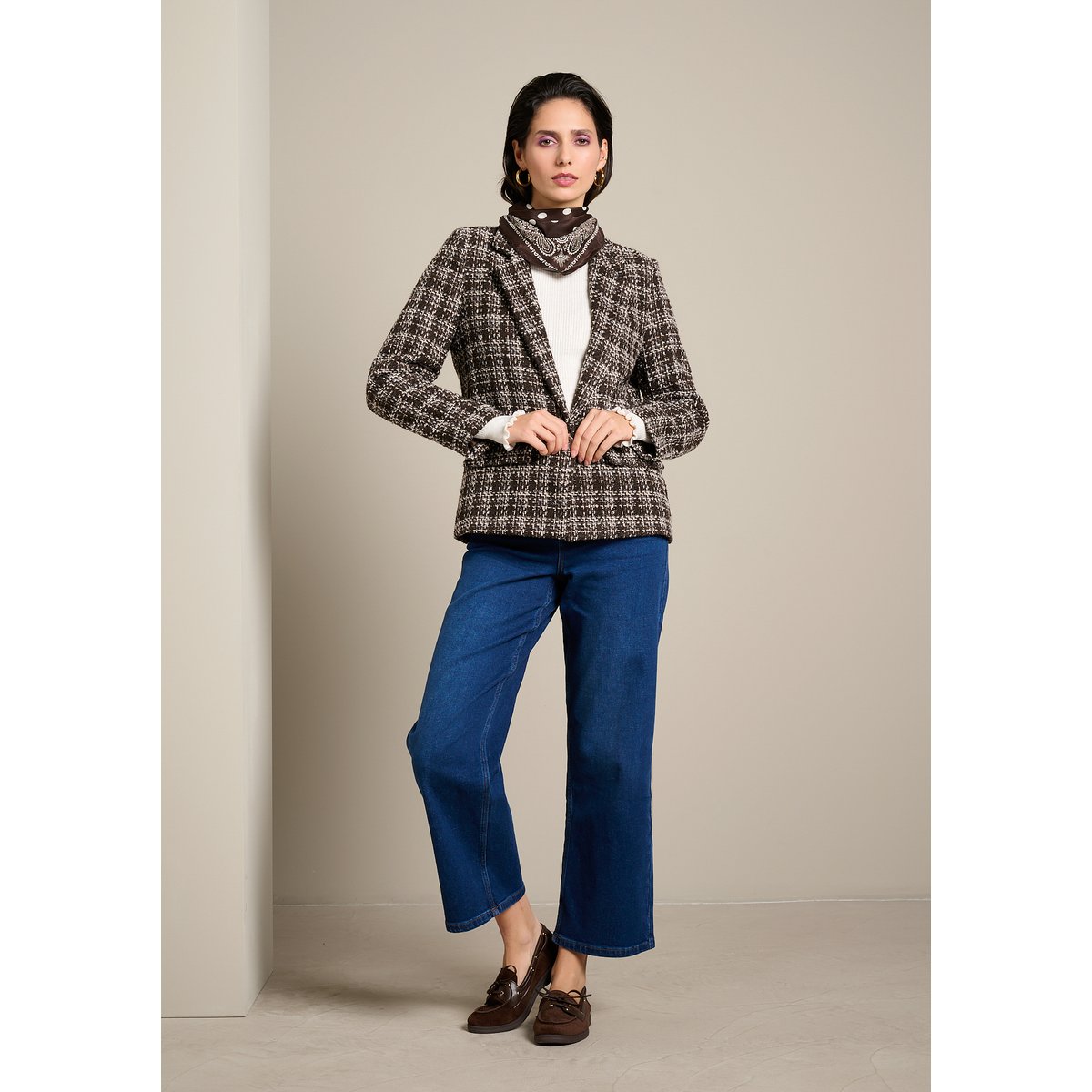 Blazer en tweed boutonné brun fonce chocolate, LOLALIZA