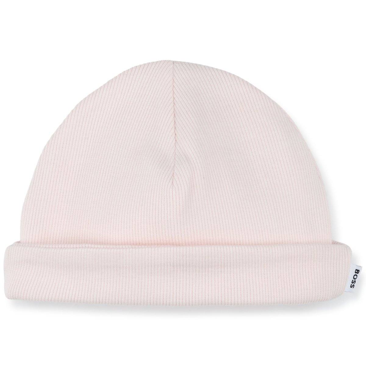 Bonnet à côtes avec revers baby pink, BOSS KIDSWEAR