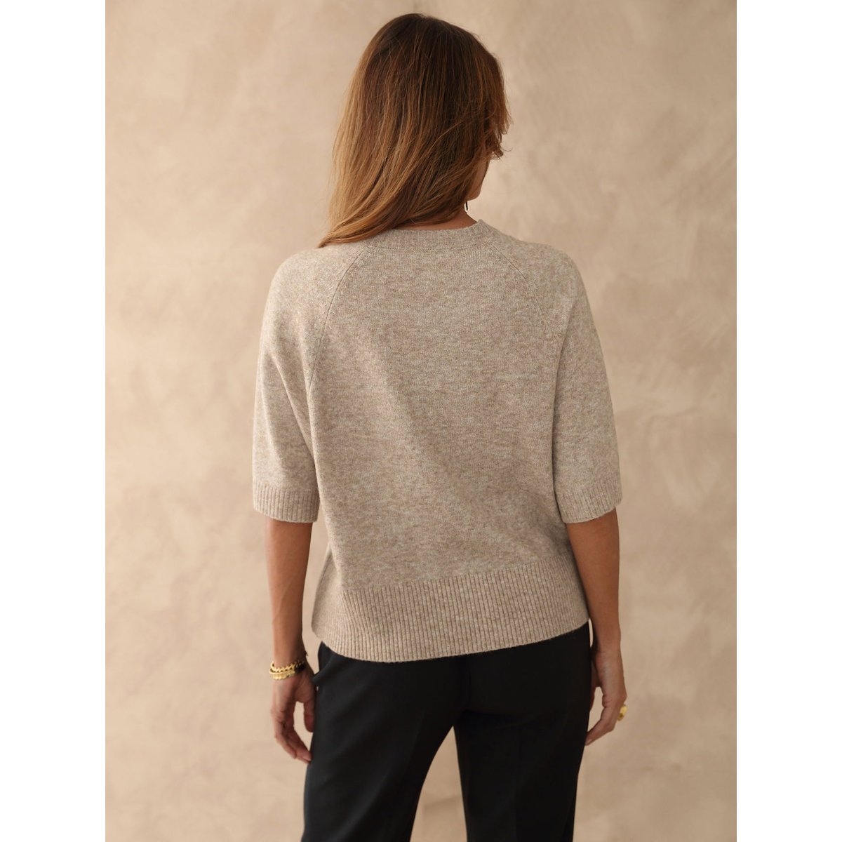 Pull avec laine manches courtes beige, DAXON