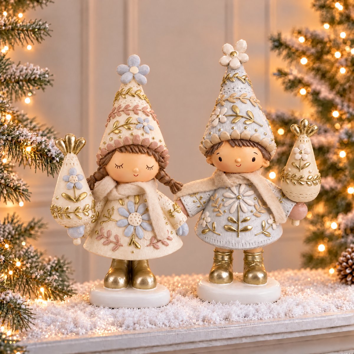 Figurine garçon de noël décorative artificielle H22 ELFIE beige, SIA