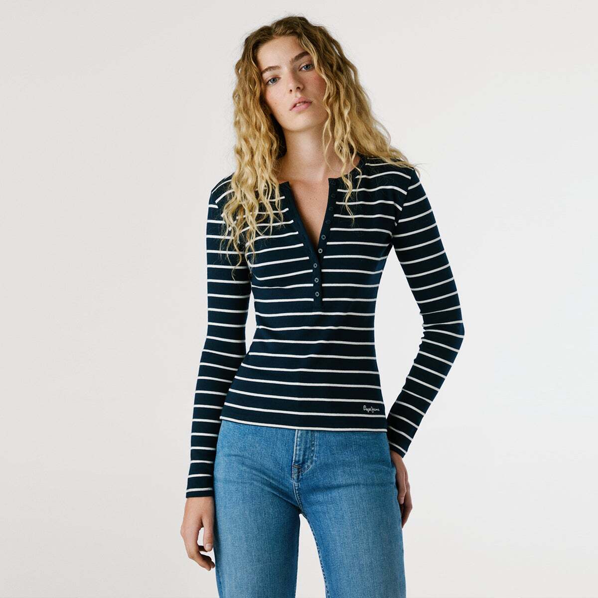 T-Shirt Côtelé À Rayures bleu, PEPE JEANS