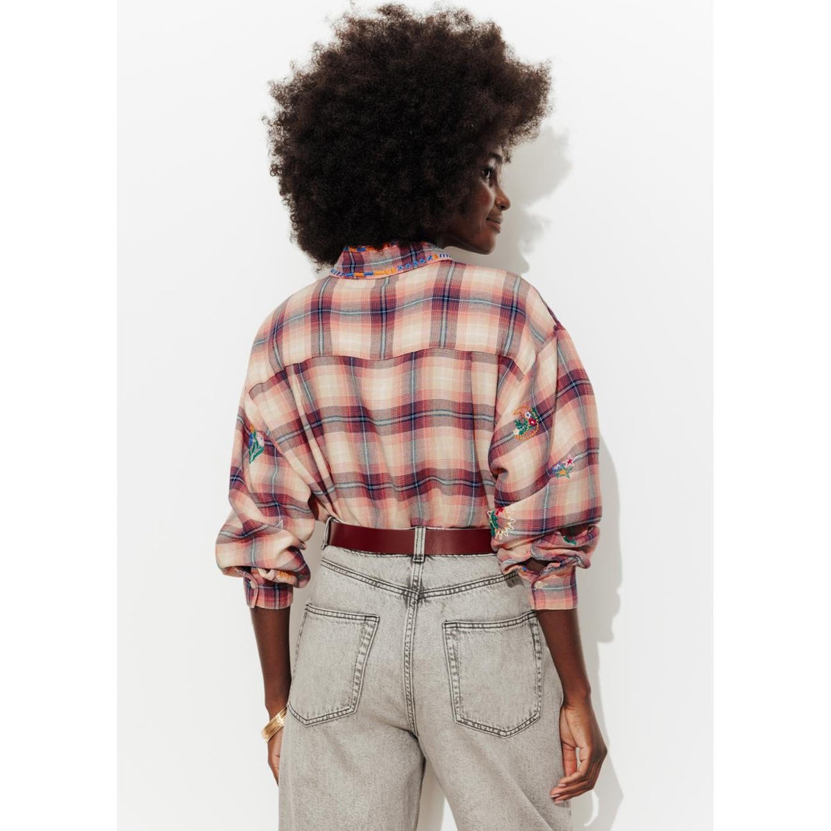 Chemise carreaux brodée carreaux multicolores, PROMOD