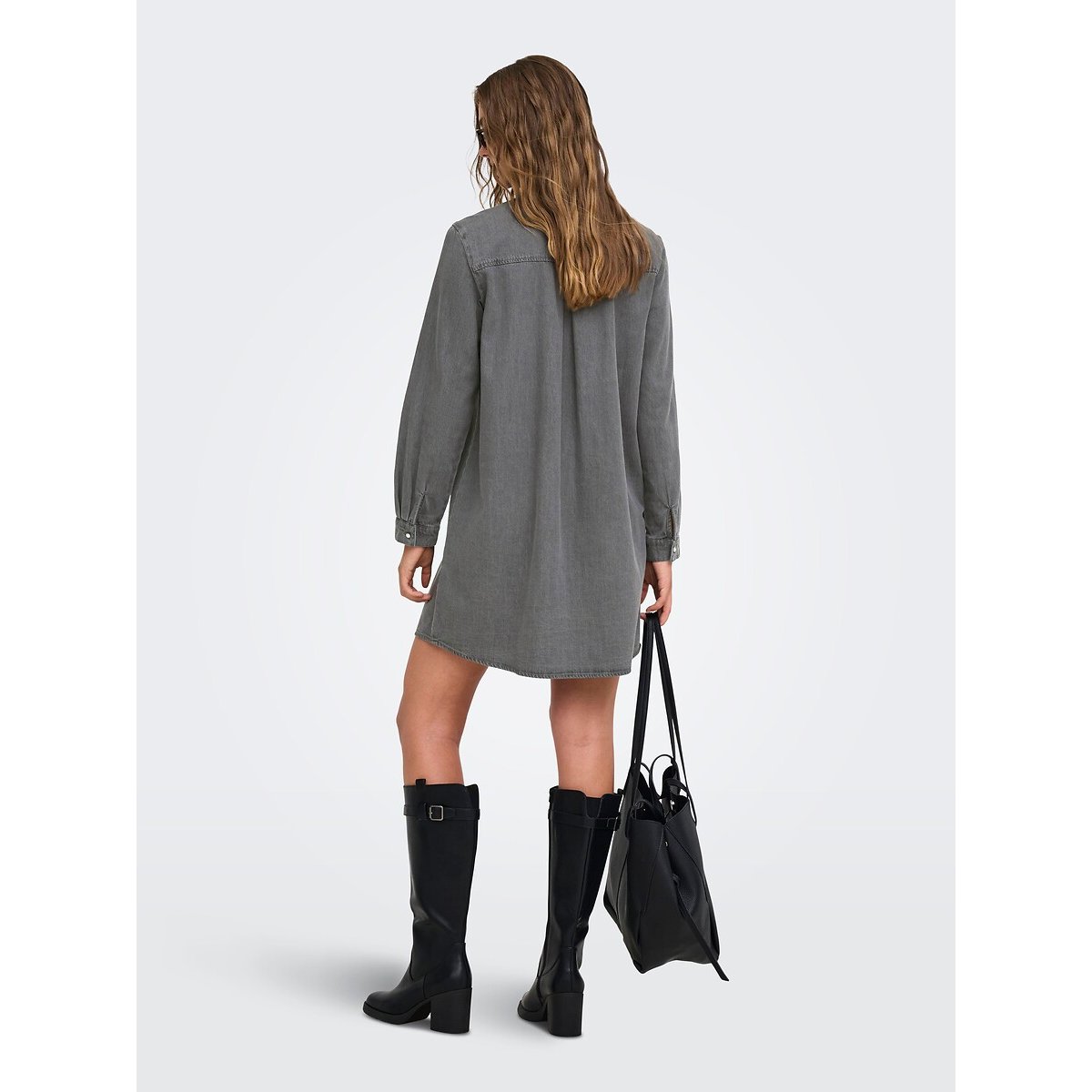 Abito in denim con collo alla coreana, piccolo cuore sul petto grigio, ONLY
