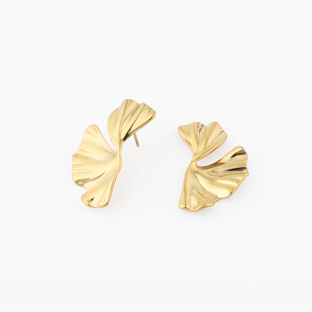Boucles d'oreilles demi-feuilles de ginkgo acier inoxydable doré, BALABOOSTE