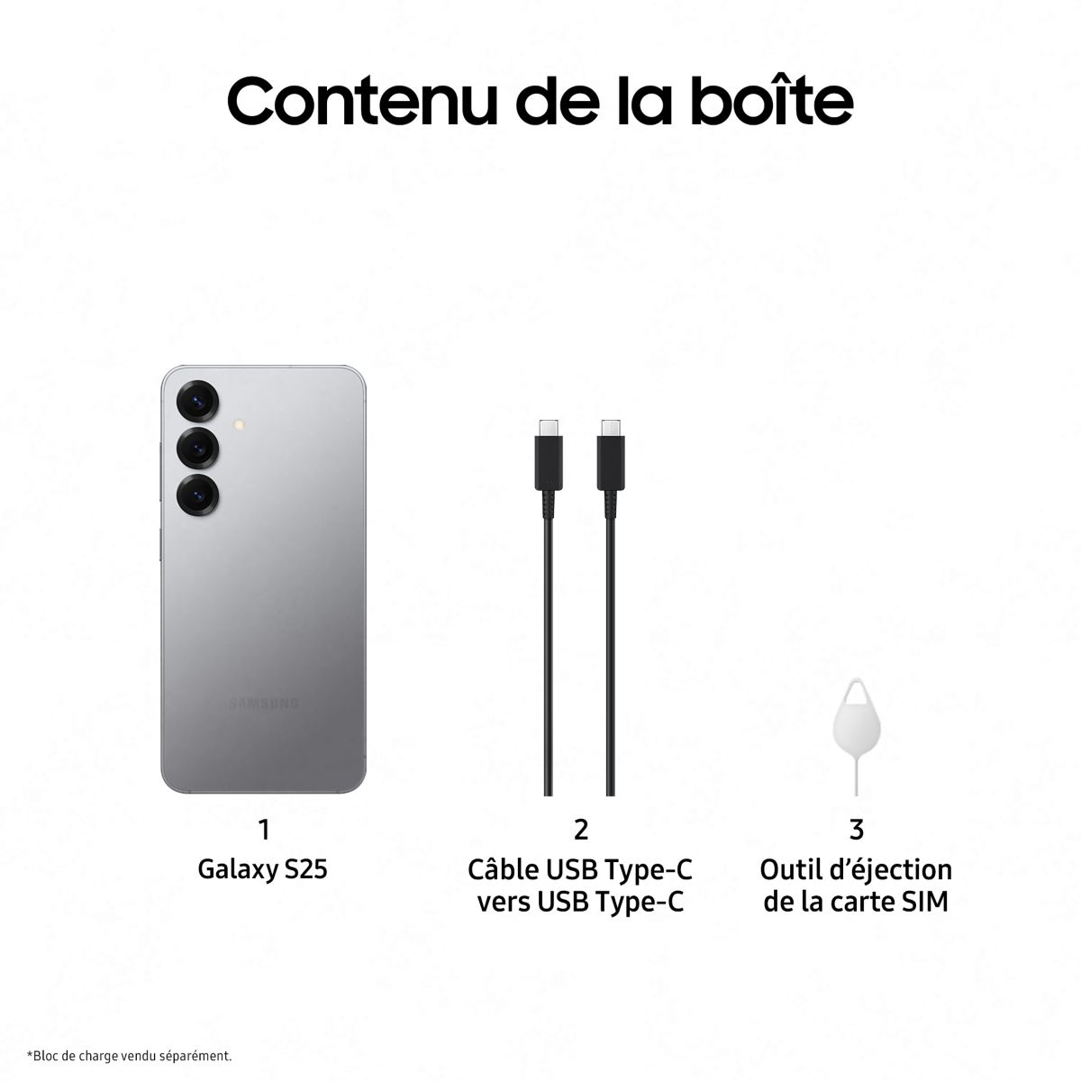 Smartphone Galaxy S25 5G 128Go Gris couleur unique, SAMSUNG