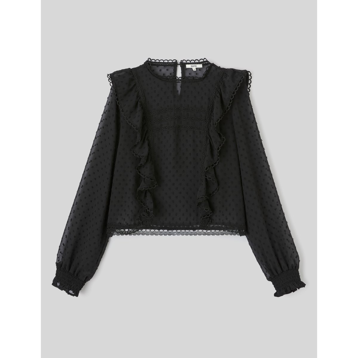 Blouse plumetis volantée noir, BZB
