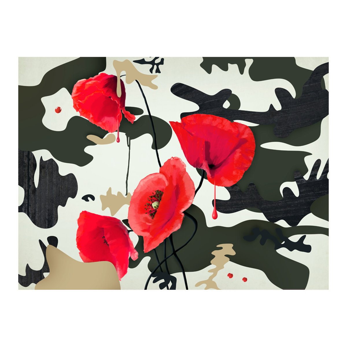 Papier peint intissé panoramique Fleurs The flowers of war beige, EDEN
