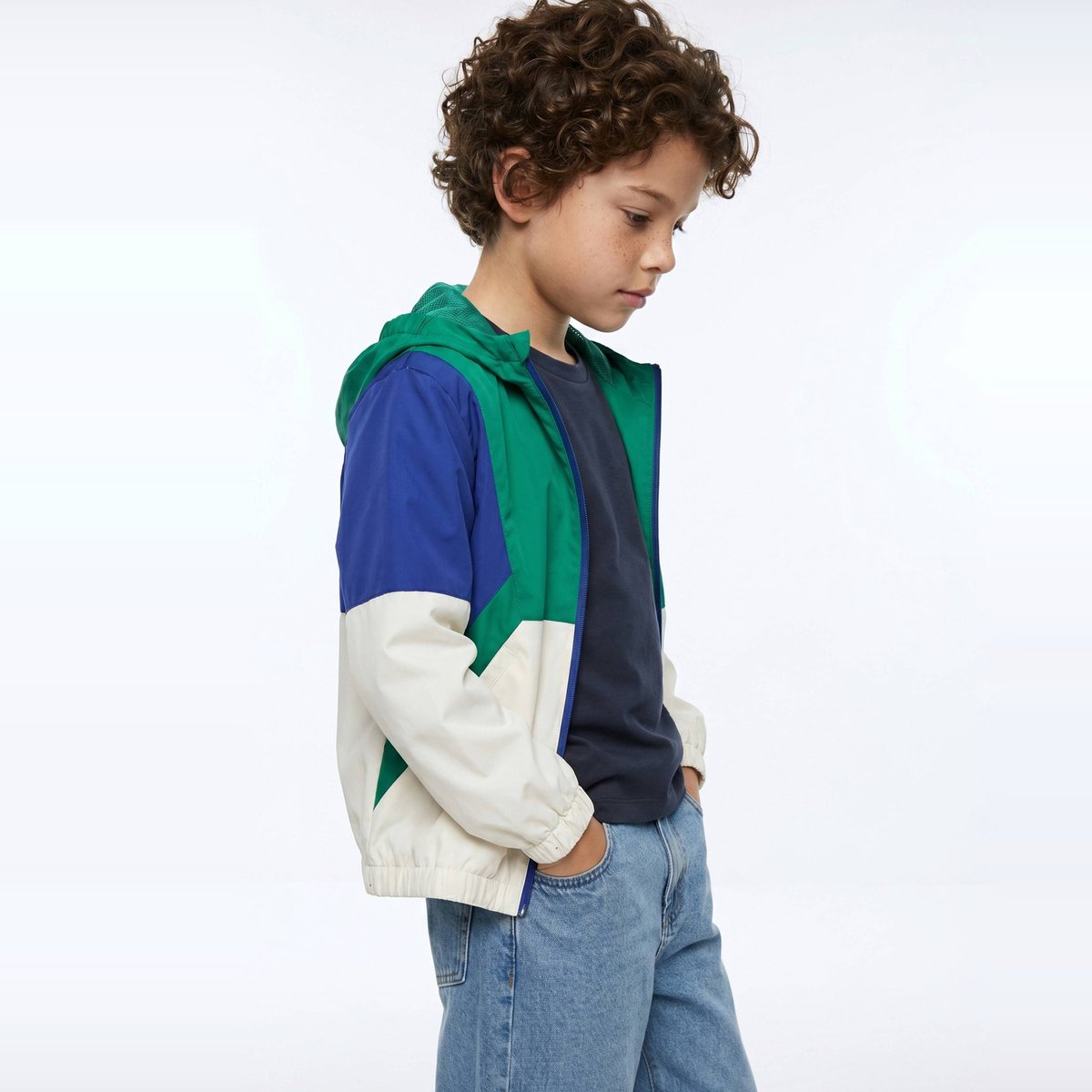 Veste coupe-vent déperlant colorblock naturel, MONOPRIX