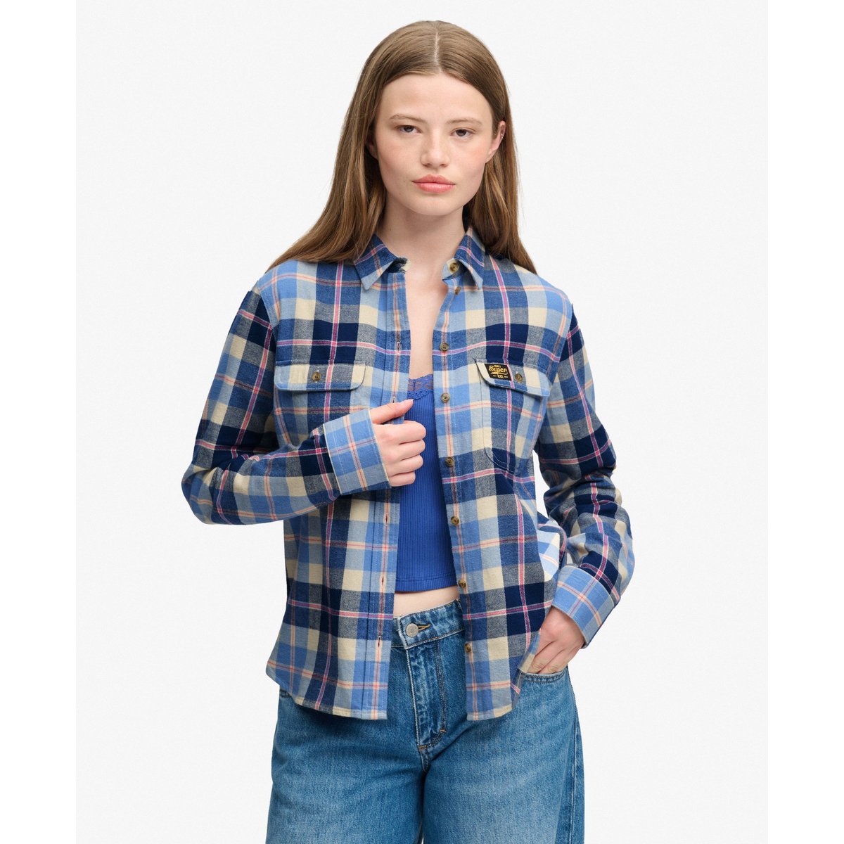 Chemise Flanelle Carreaux Coupe Décontractée bleu classique à carreaux, SUPERDRY