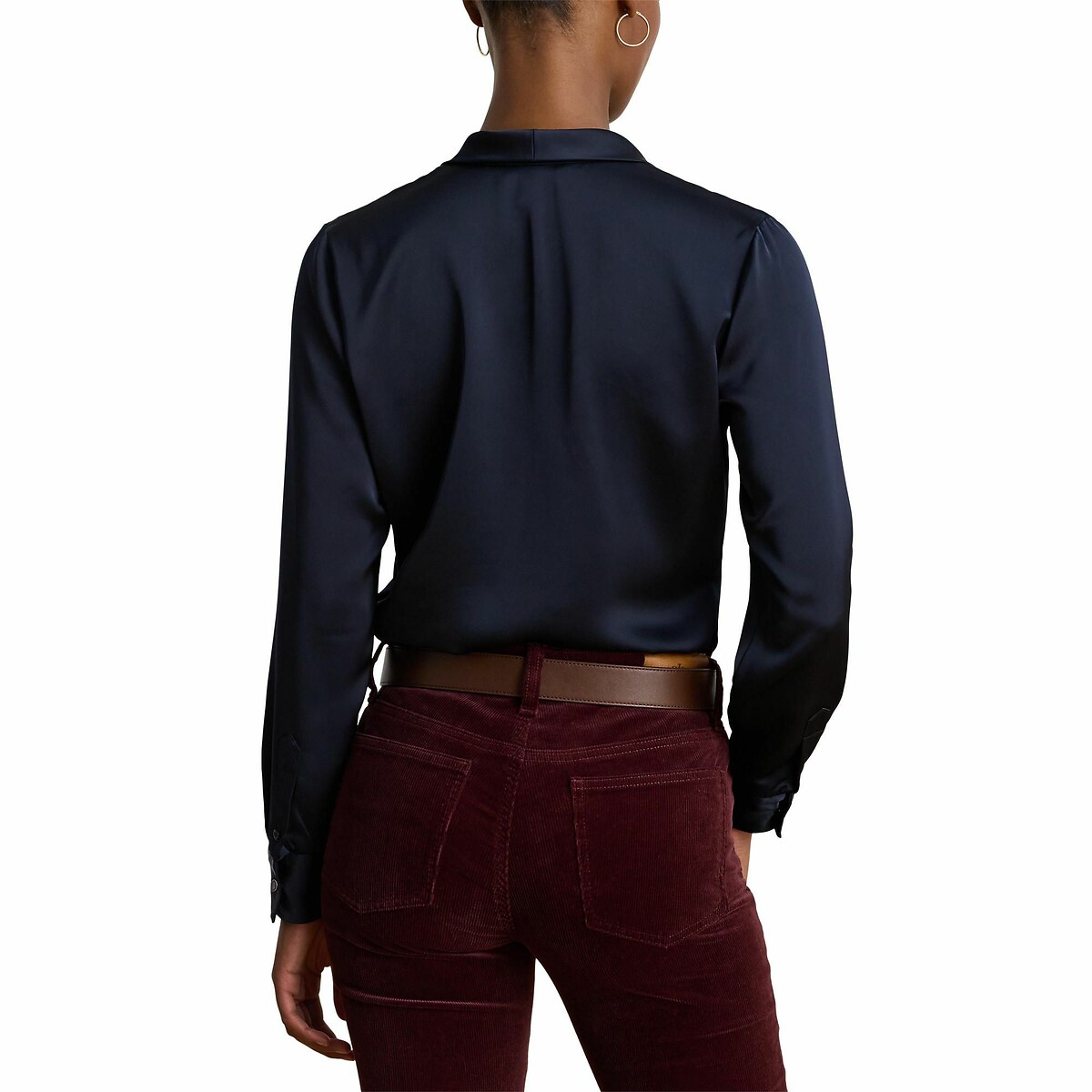 Blouse satinée col V à manches longues marine, LAUREN RALPH LAUREN