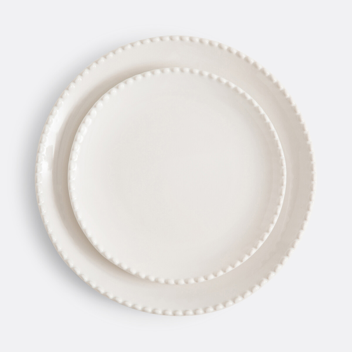 Lot 4 assiettes plates en grès liseré perlé, Akoya ecru, LA REDOUTE INTERIEURS
