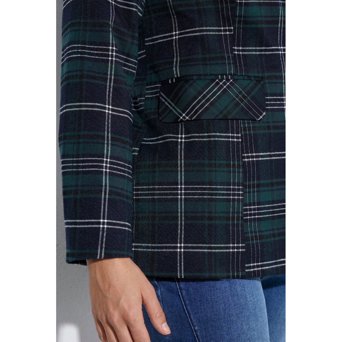 Blazer long, motif à carreaux noir, ULLA POPKEN