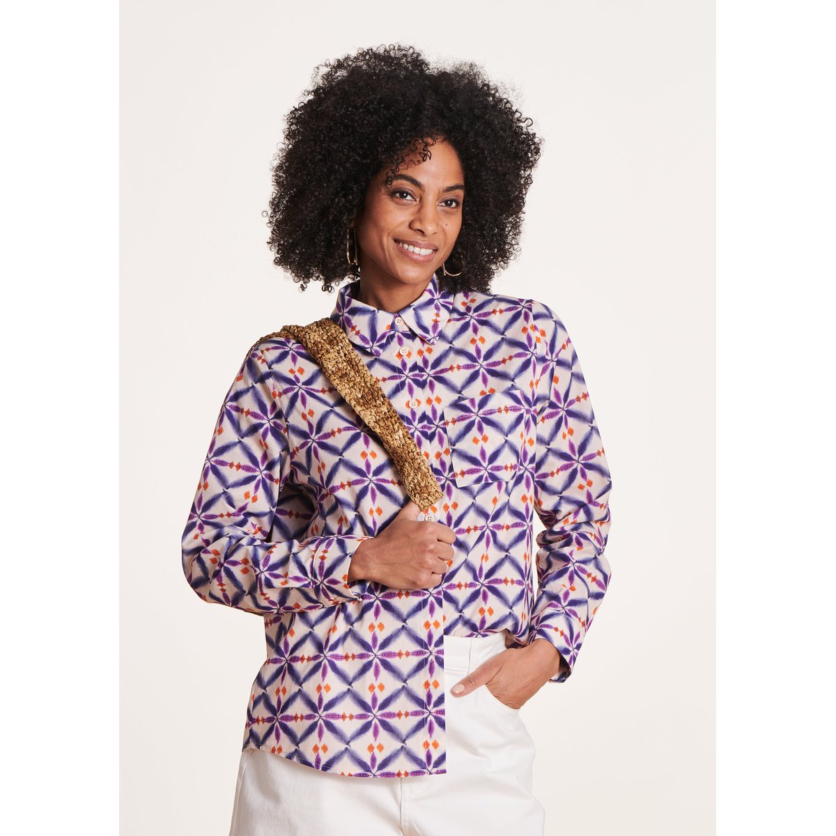 Chemise en voile de coton imprimé violet, LA FEE MARABOUTEE