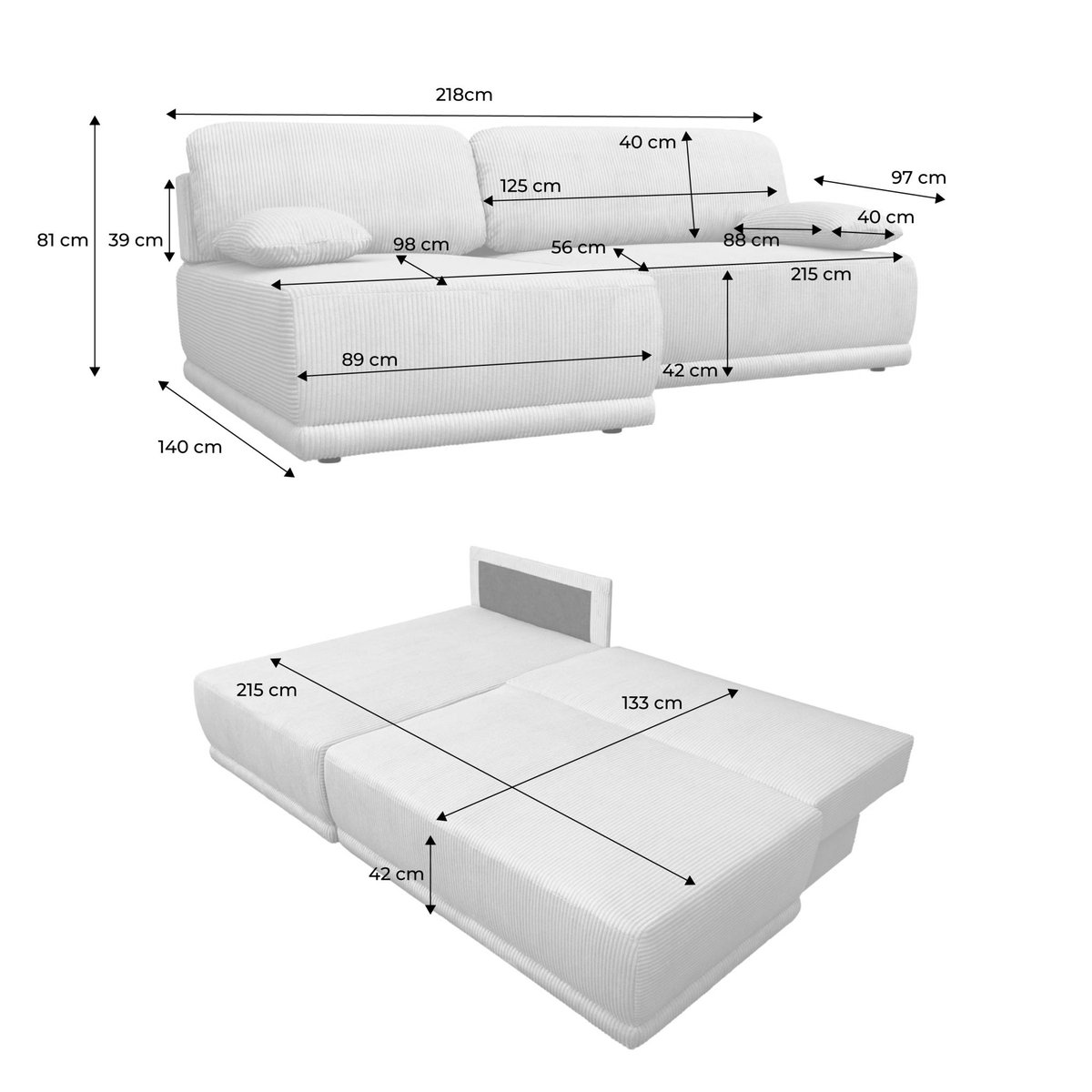 Banquette canapé d'angle gauche convertible 3 places velours côtelé avec coffre NELSON taupe, SWEEEK