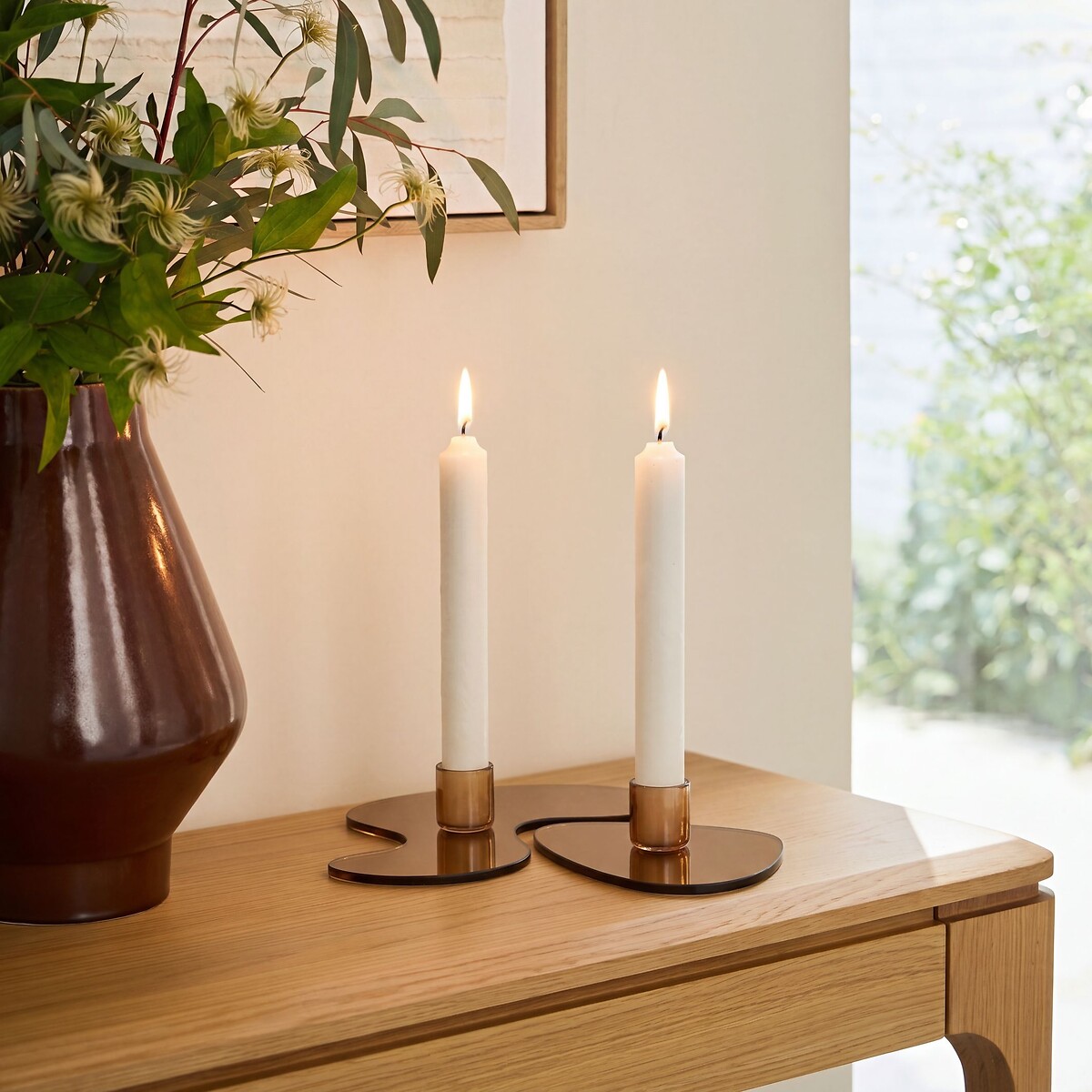 Lot de 2 bougeoirs en verre, ALESSIO ambre, AM.PM
