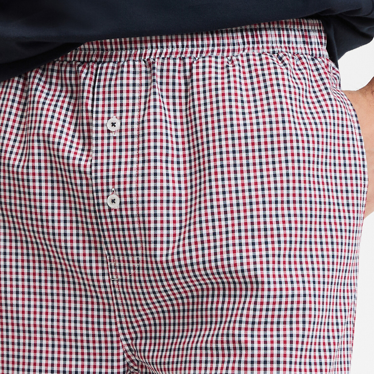Pyjashort T-shirt uni et short imprimé carreaux bleu marine à carreaux, LA REDOUTE COLLECTIONS