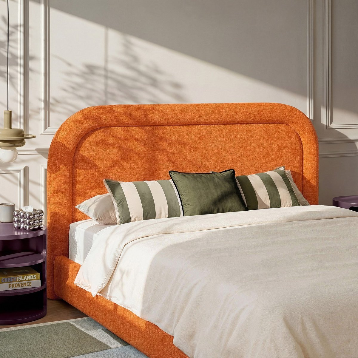 Tête de lit en tissu chenille RIGA orange, HABITAT