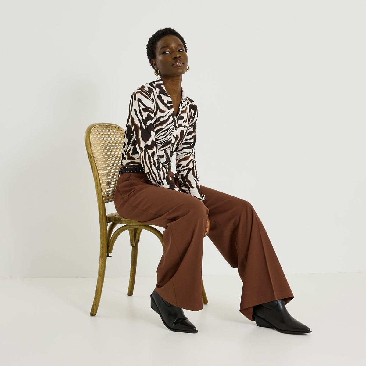 Chemise en maille imprimé zébré marron chocolat, GRAIN DE MALICE