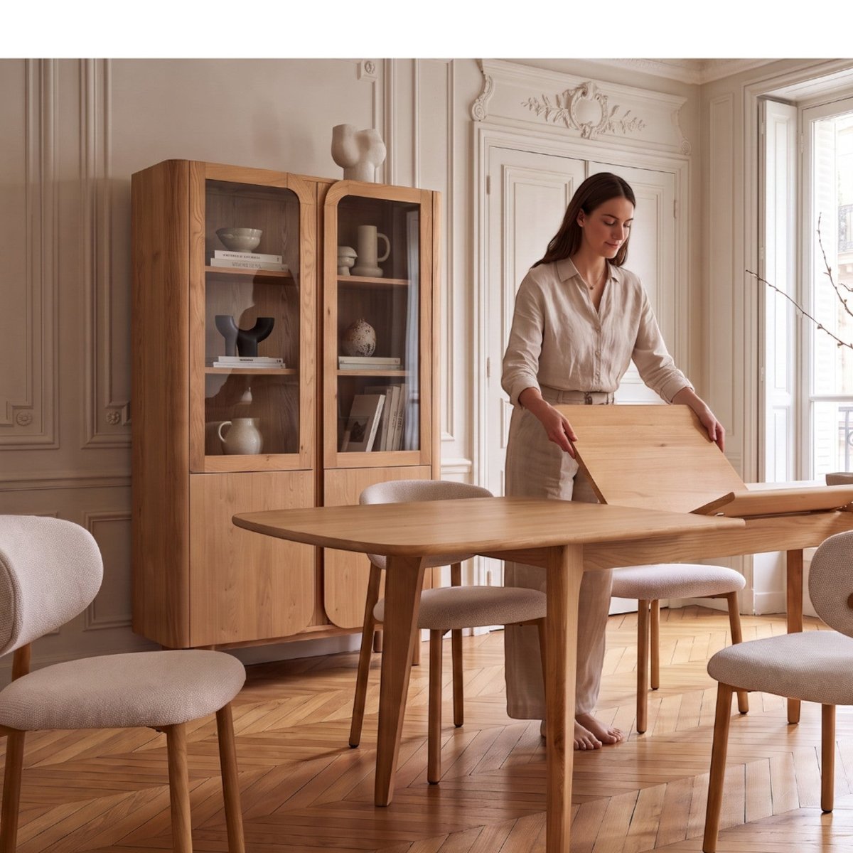 Chaise repas tissu écru gris clair, ZAGO