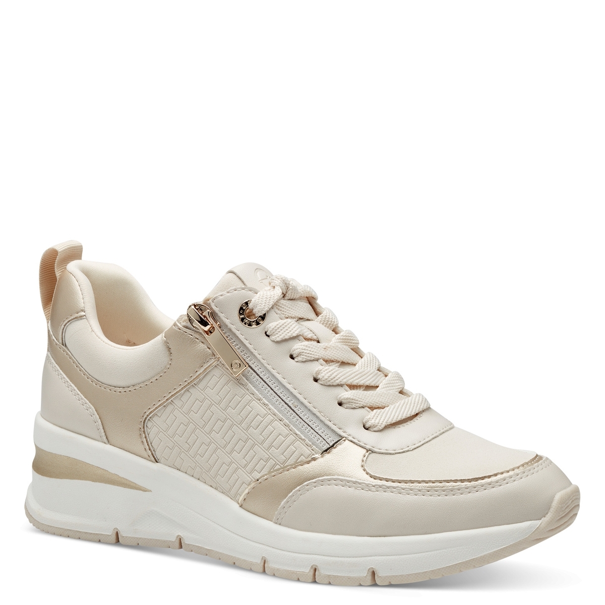 Baskets compensées et zippées beige crème combiné, TAMARIS