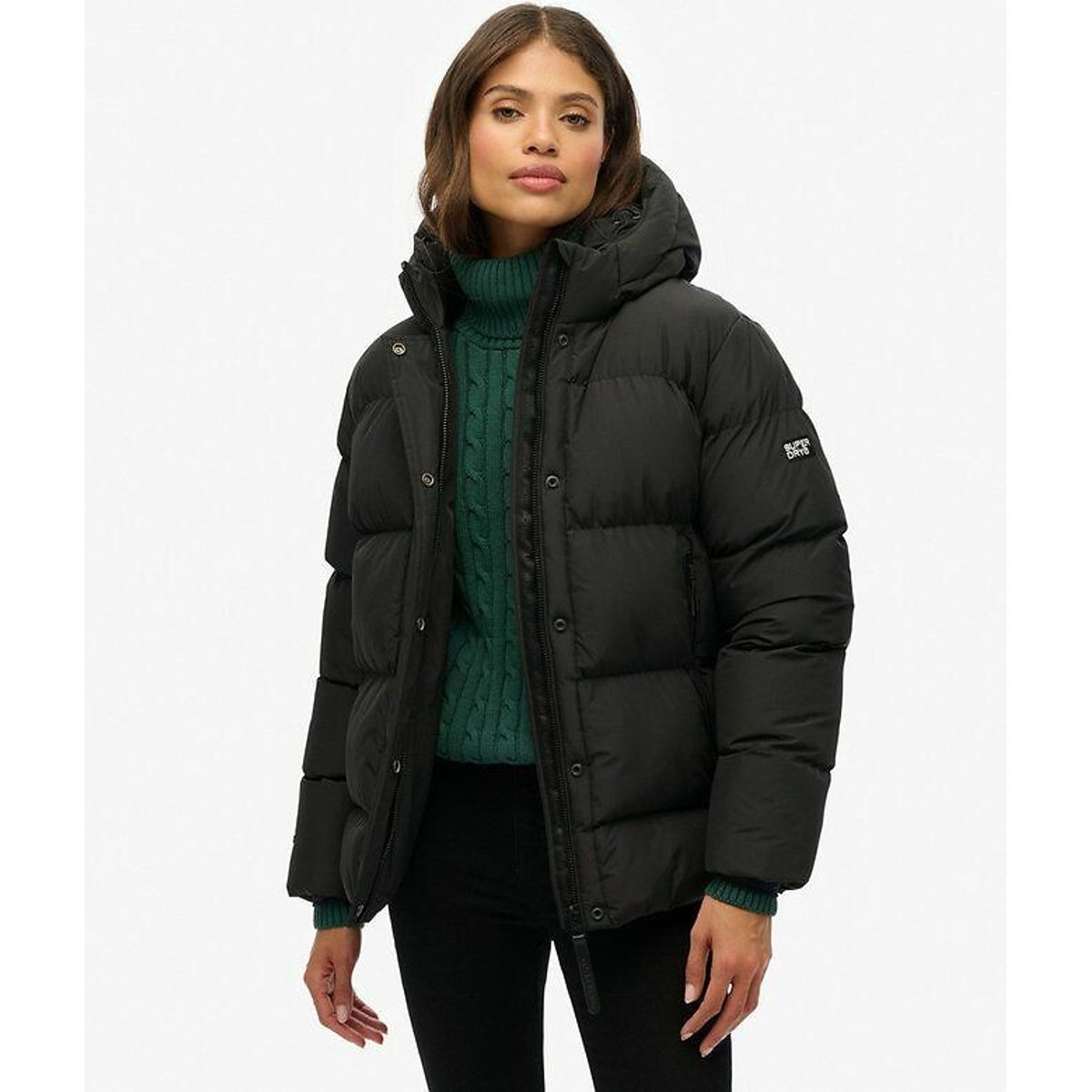 Doudoune à capuche matelassée noir, SUPERDRY