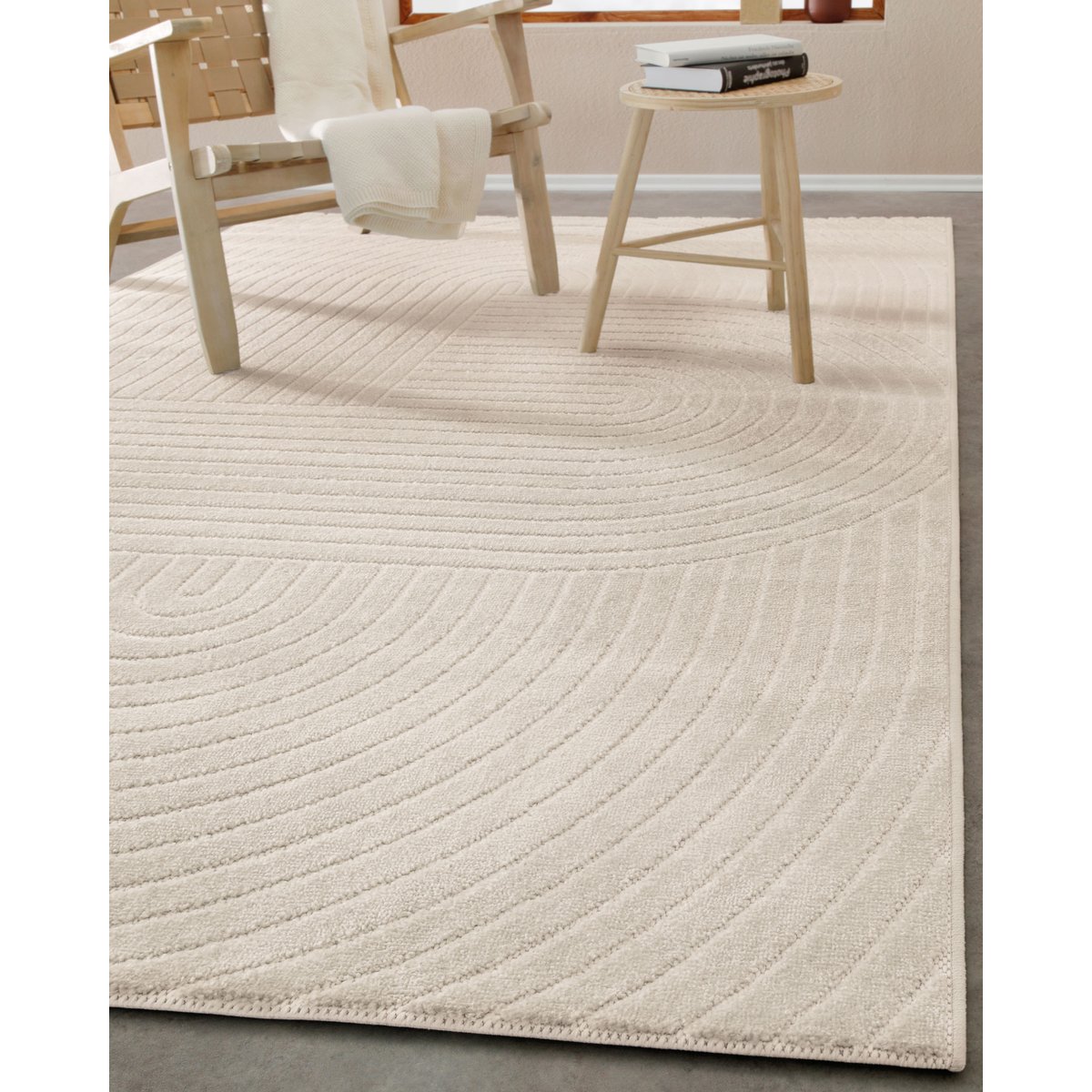 WECONhome Bacalar, tufté, tapis poils courts, motif rayures moderne, facile d'entretien, certifié OEKO-TEX® , Bacalar beige crème, WECON HOME