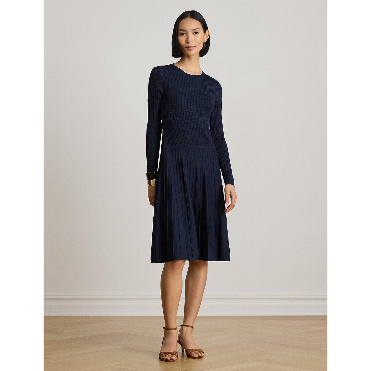 Robe manches longues à col rond évasée marine, LAUREN RALPH LAUREN