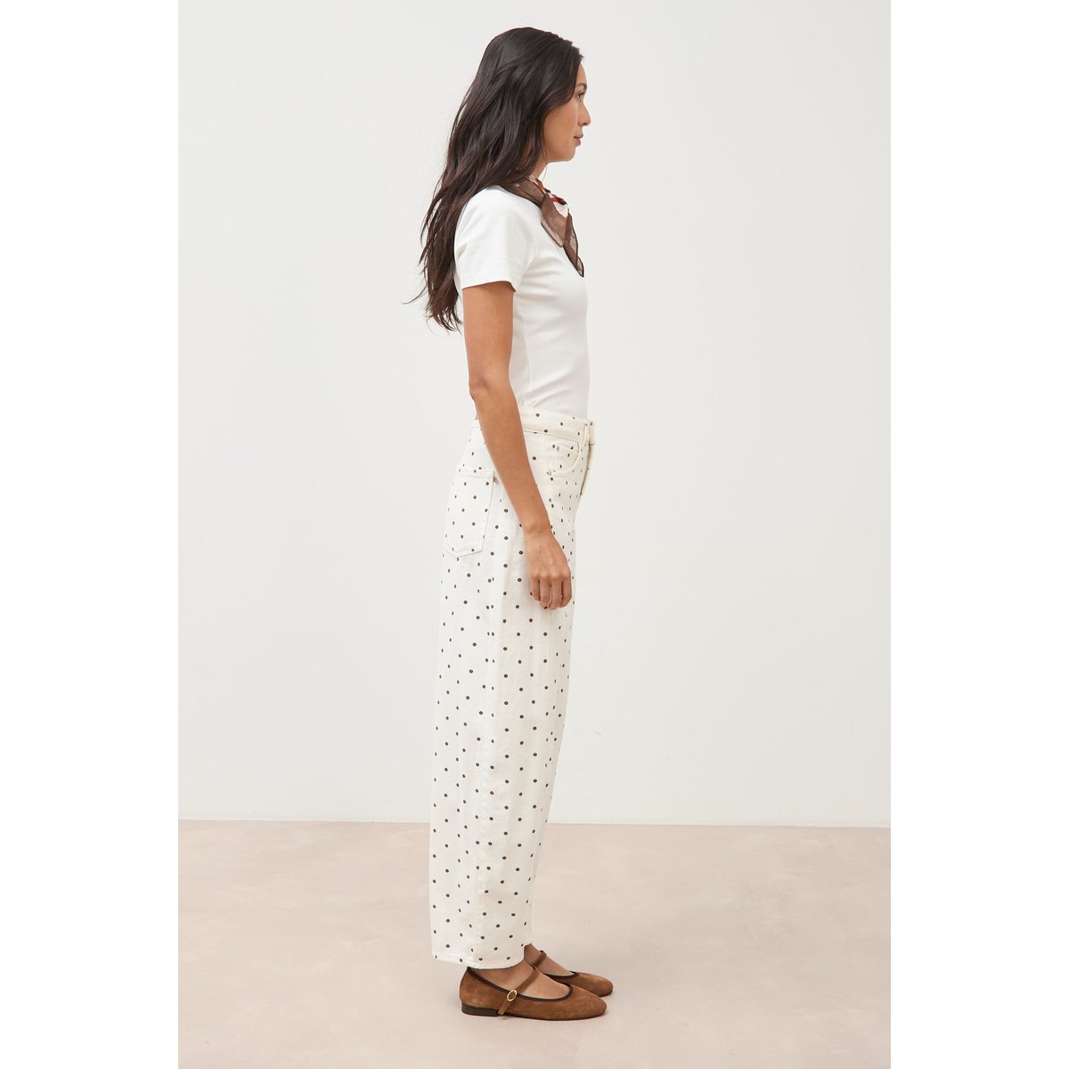 Jeans barrel taille haute bas resserré ecru, BONOBO
