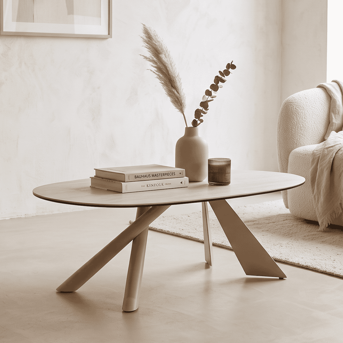 Table basse ovale en céramique effet Travertin - TUNDRA travertin, HOMIFAB
