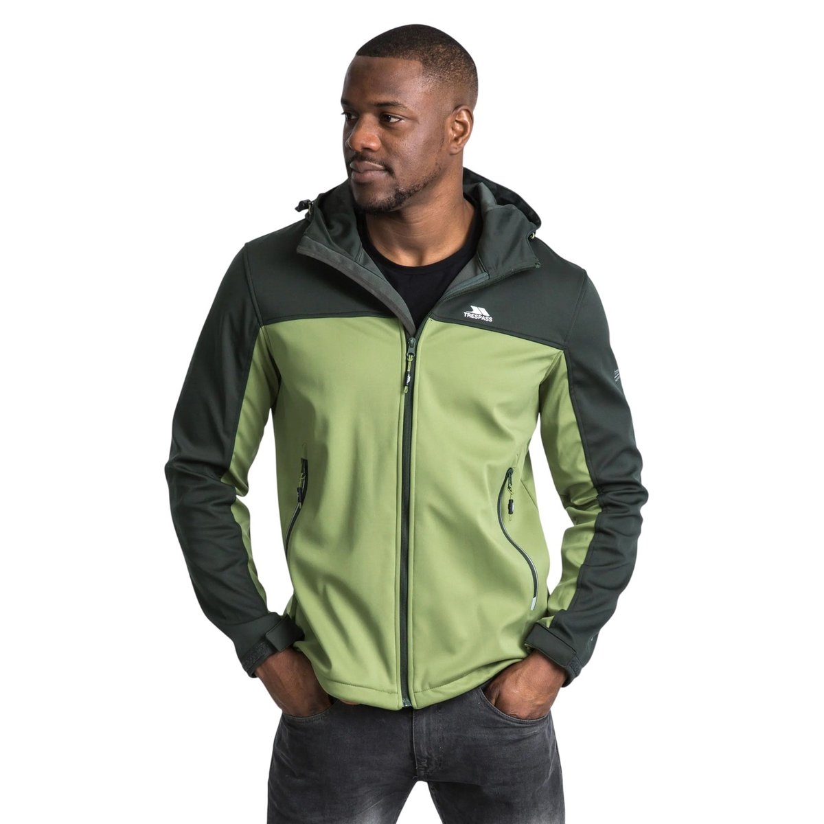 Veste softshell à capuche motif/style blocs de couleurs PALIN vert olive, TRESPASS
