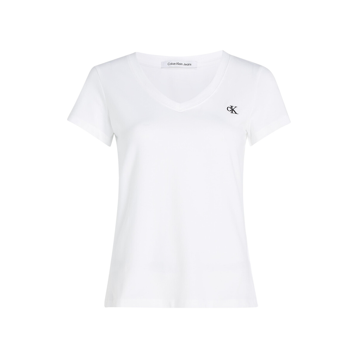 Tee shirt col v manches courtes blanc, CALVIN KLEIN JEANS